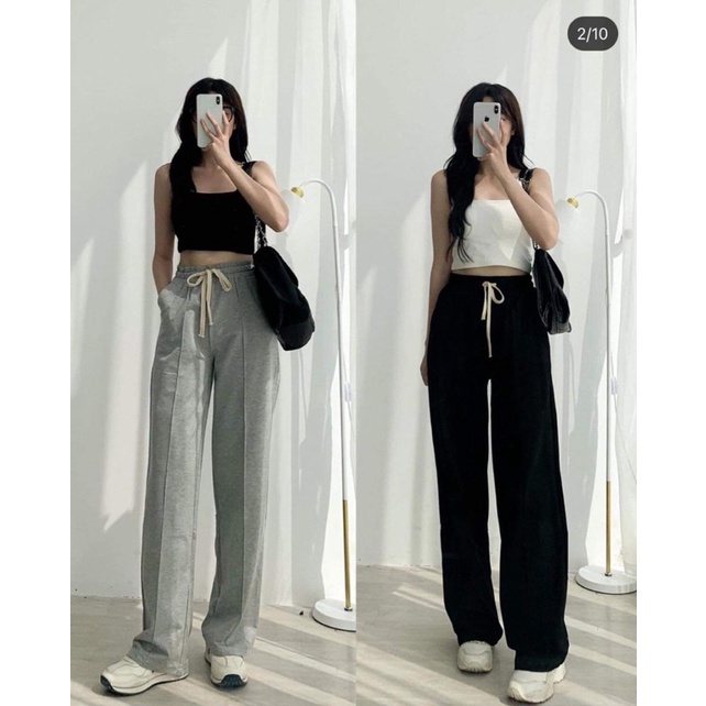 Quần nỉ cluthes ống rộng cạp cao hàng chuẩn l1