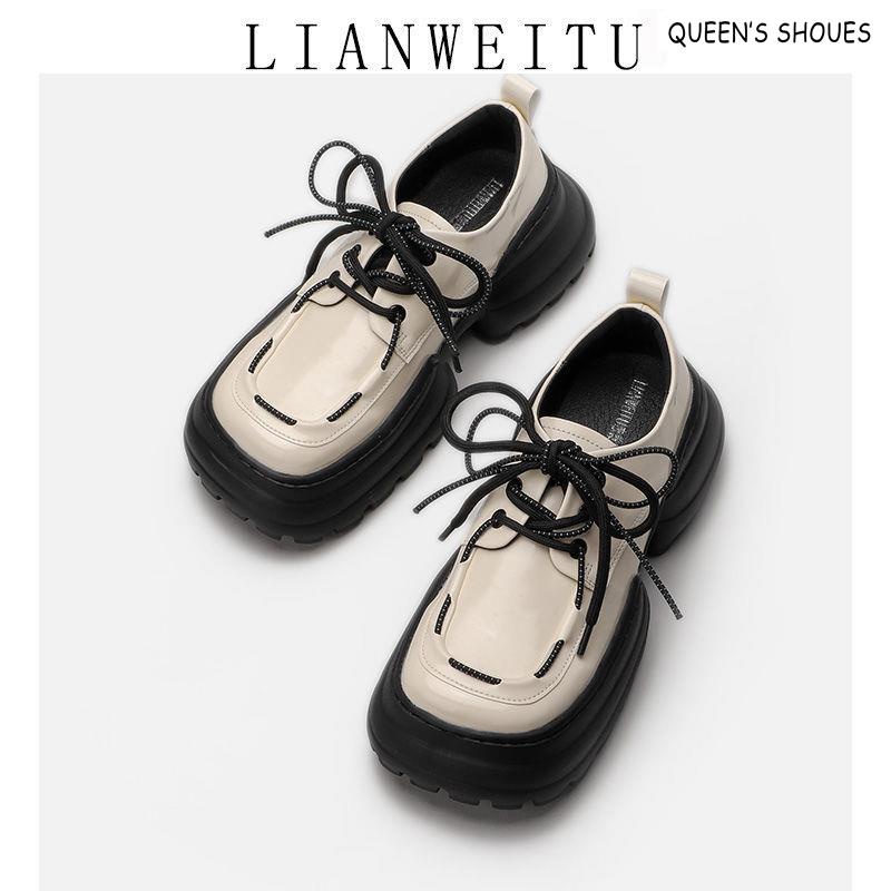 Giày Da Đế Dày Mũi Vuông Phong Cách Anh Quốc Thời Trang 2022 Cho Nữ