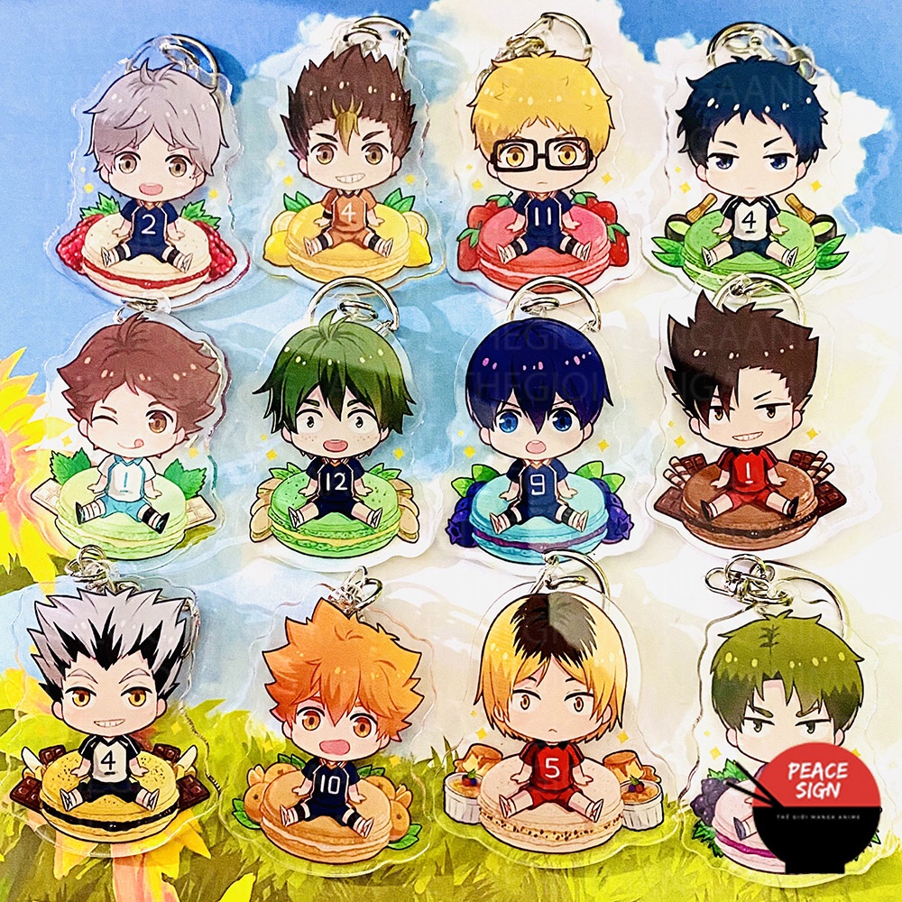 (mica trong acrylic) Móc khóa HAIKYUU! Vua Bóng Chuyền ver MACARON anime chibi xinh xắn