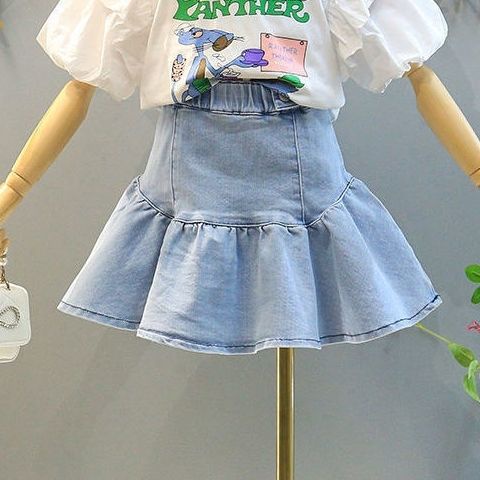 Set Áo Thun Tay Ngắn Phồng + Chân Váy Thời Trang Hè Hàn Quốc Mới Cho Bé Gái
