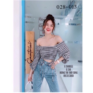 Áo croptop bẹt vai dây rút - có video ảnh thật