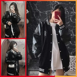 ÁO BOMBER BÓNG CHÀY PHỐI DA NỮ - ÁO KHOÁC THỂ THAO FORM RỘNG KẺ VIỀN NY OVERSIZE ULZZANG