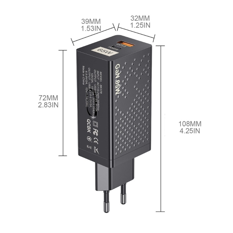 Củ Sạc Nhanh 65W GaN 3 0 Type C PD USB Cho QC 3 0 Laptop