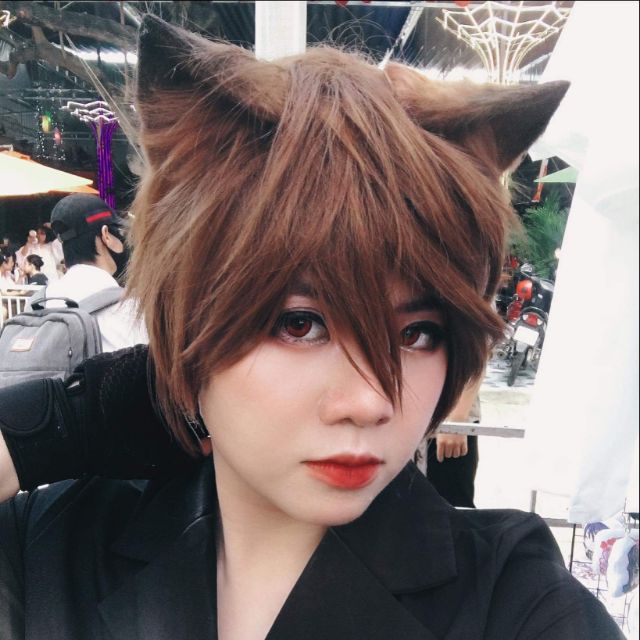 Tai mèo nâu loang màu chỏm đen cosplay