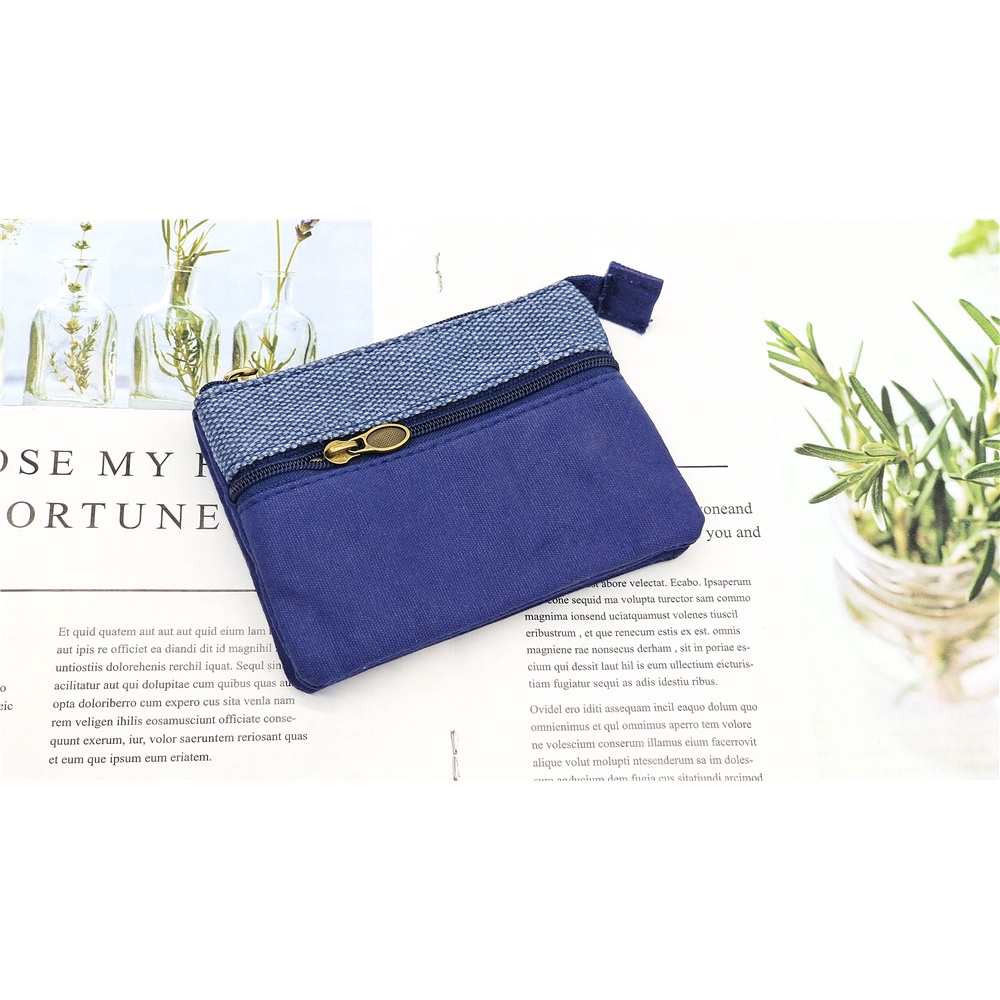 Ví Vải Canvas Mini Đựng Tiền/Thẻ/Tiền Xu Màu Trơn Đơn Giản