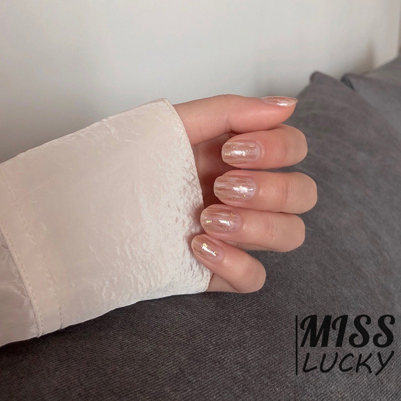 Móng tay giả màu trắng/nâu đính kim tuyến vàng lấp lánh thời trang dùng để vẽ móng nghệ thuật