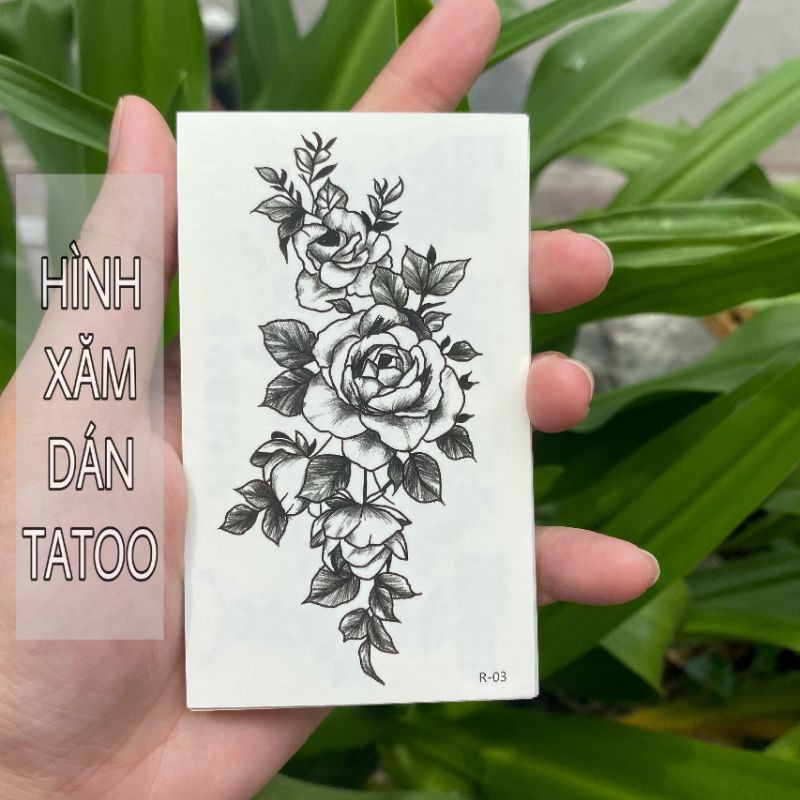 Hình xăm hoa đơn sắc r03. Tatoo dán tạm thời size 10x6cm