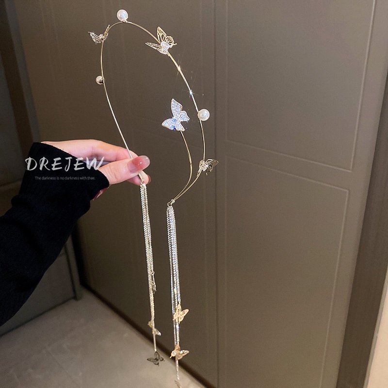 DREJEW Cài tóc hình bướm đính đá zircon ngọc trai phong cách mori Nhật Hàn cho nữ