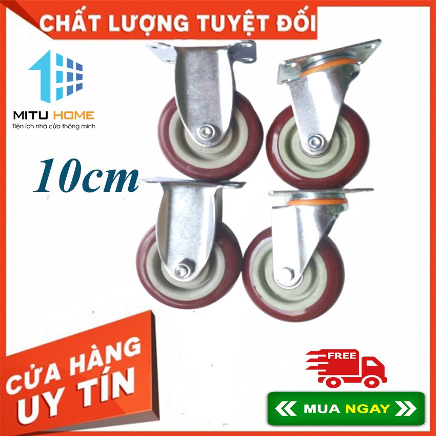 Bộ 4 bánh xe  đẩy hàng 10 cm màu mận 2 xoay 360 độ, 2 đứng cố định - MITUHOME - Dùng thay thế hoặc tự chế xe đẩy hàng