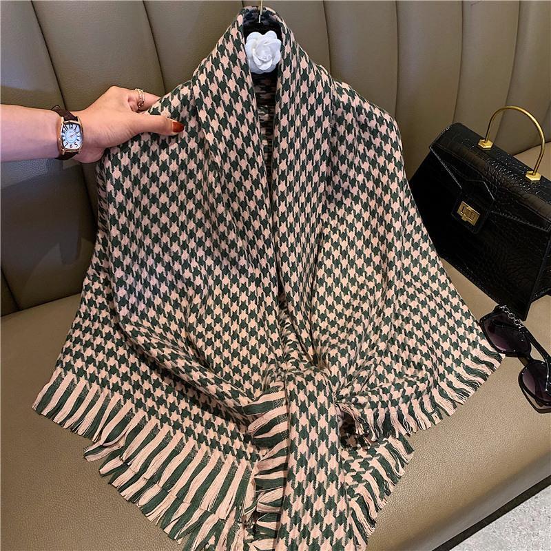 ∋㍿◇Khăn Choàng Cổ Mùa Thu Đông Họa Tiết Caro Trắng Đen Dáng Dài Phong Cách Âu Mỹ Cho Nữ | BigBuy360 - bigbuy360.vn