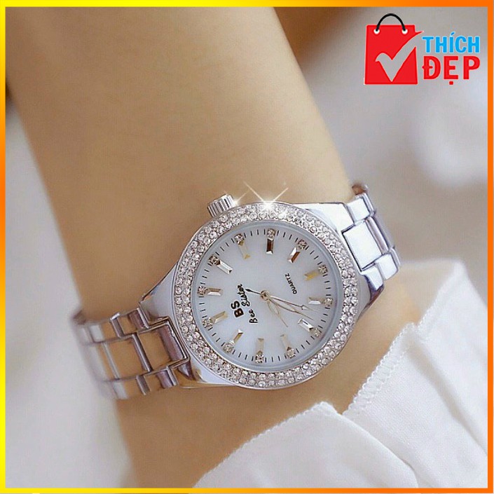 ♥️FreeShip♥️ Đồng Hồ Nữ BS BEE SISTER 1258 Dây Kim Loại Viền Đính Đá Sang Trọng💥TẶNG PIN ĐI KÈM💥