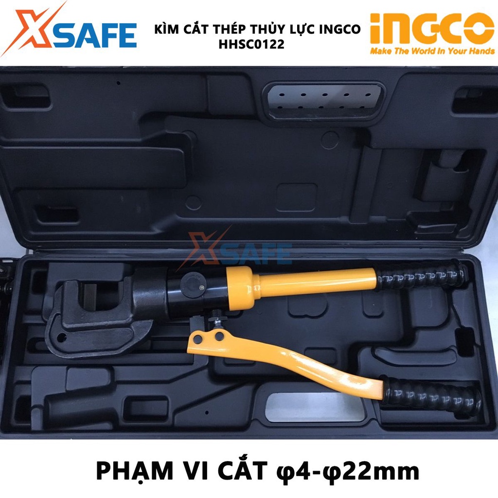 Kìm cắt thép thủy lực INGCO HHSC0122 Kềm ép cốt thủy lực thiết kế nhỏ gọn, lực cắt 100kN, dùng hỗ trợ uốn cáp, cắt cáp