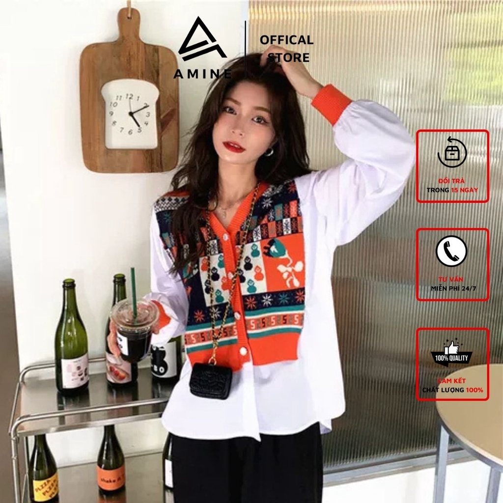 Áo len nữ , sơ mi nữ form rộng phối len nhiều họa tiết phong cách Hàn Quốc siêu đẹp C21 | BigBuy360 - bigbuy360.vn