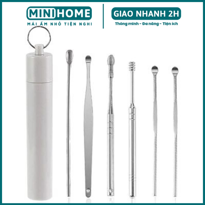 Bộ Dụng Cụ Ngoáy Tai Lấy Ráy Tai 6 Món Bằng Thép Không Gỉ Cao Cấp