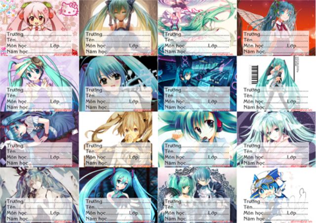 Nhãn vở anime hatsune miku 1 tờ 16 nhãn vở