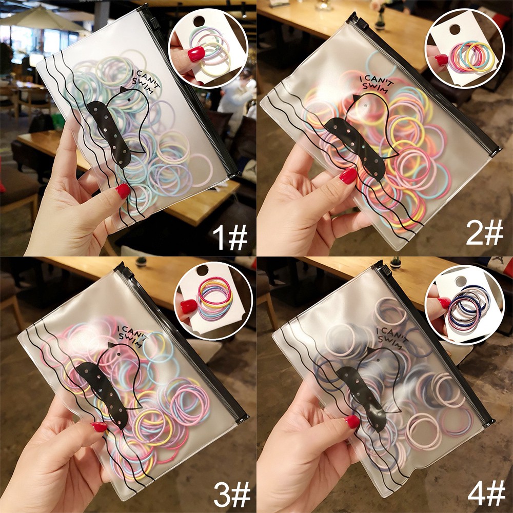 Bộ 100 dây thun nhựa cột tóc cho bé phong cách Hàn Quốc