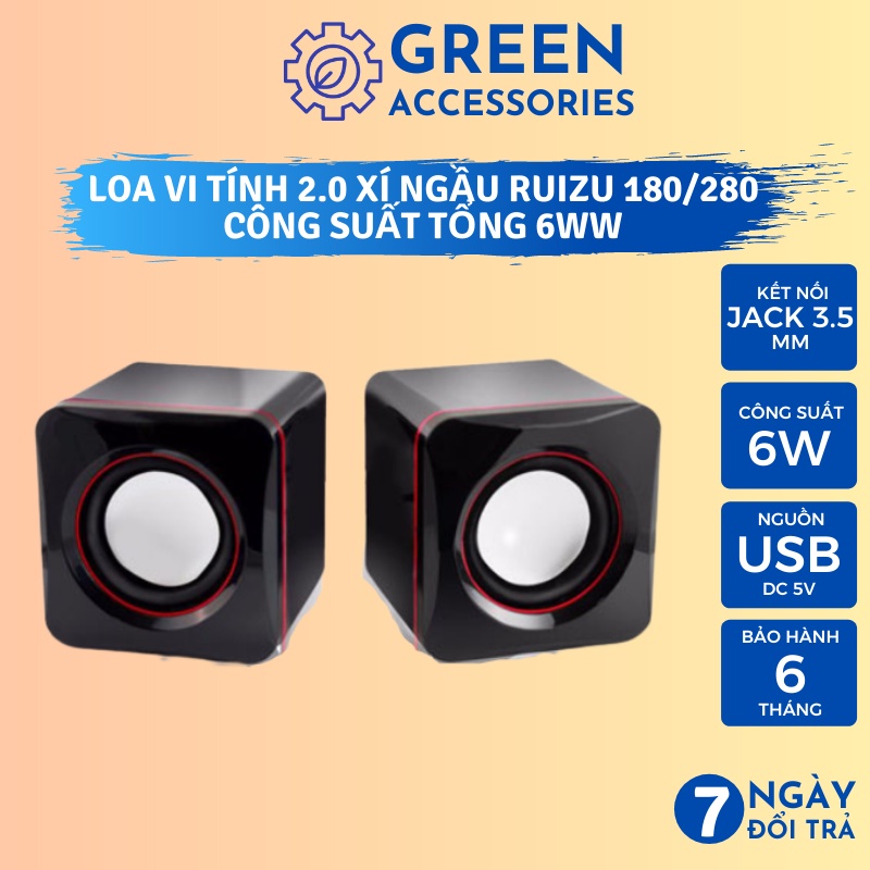 Loa Xí Ngầu 2.0 Ruizu RZ-180/280 Dùng Nghe Nhạc Cho Laptop, PC Bass Ổn Thiết Kế Nhỏ Gọn BH 6 Tháng
