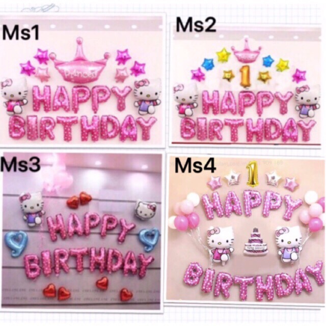 Set bóng trang trí sinh nhật Hello Kitty ( kèm bơm tay, băng dính)