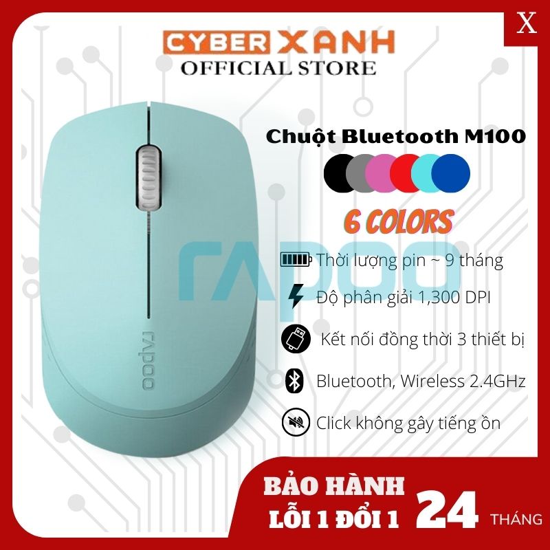 Chuột bluetooth macbook laptop pc không dây đa kết nối bluetooth hoặc USB Rapoo M100-Cam kết BH đổi mới trong 2 năm