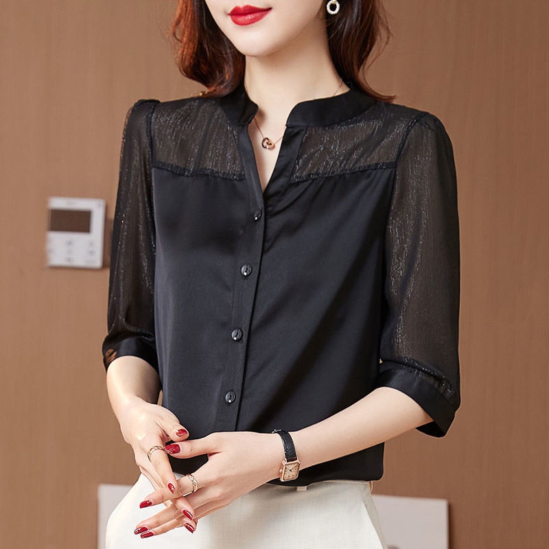 Áo Sơ Mi Voan Màu Đỏ Thời Trang Mùa Hè Dành Cho Nữ Trung Niên