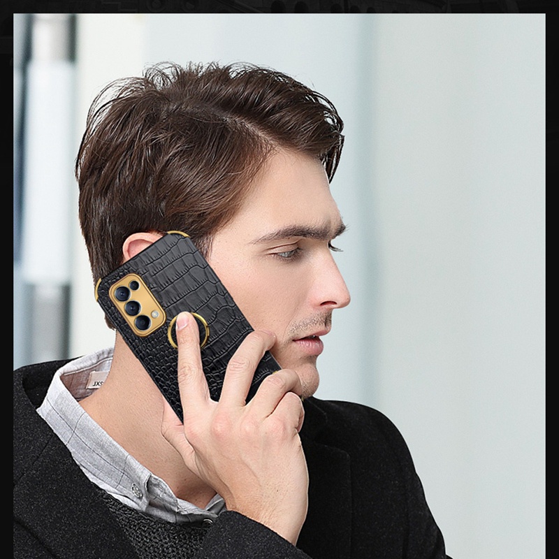 Ốp điện thoại da có vòng đỡ từ tính cho Oppo Reno 4 5 Pro 4g