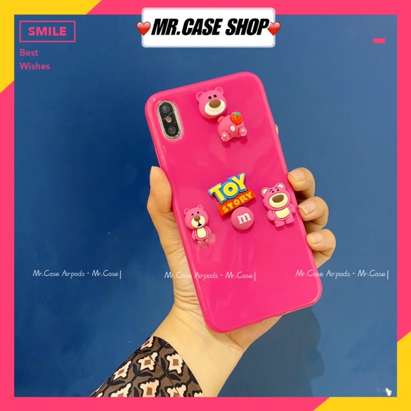 [ Chuẩn hình ] Ốp lưng ip chất bóng hồng neon hoạ tiết 6 gấu dâu lotso dành cho ip - Mr.Cáe