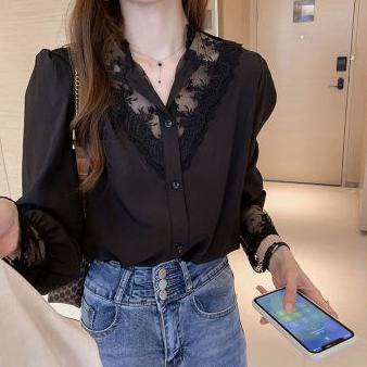 Áo Chiffon Phối Ren Thời Trang Mùa Xuân Mới Cho Nữ Mã