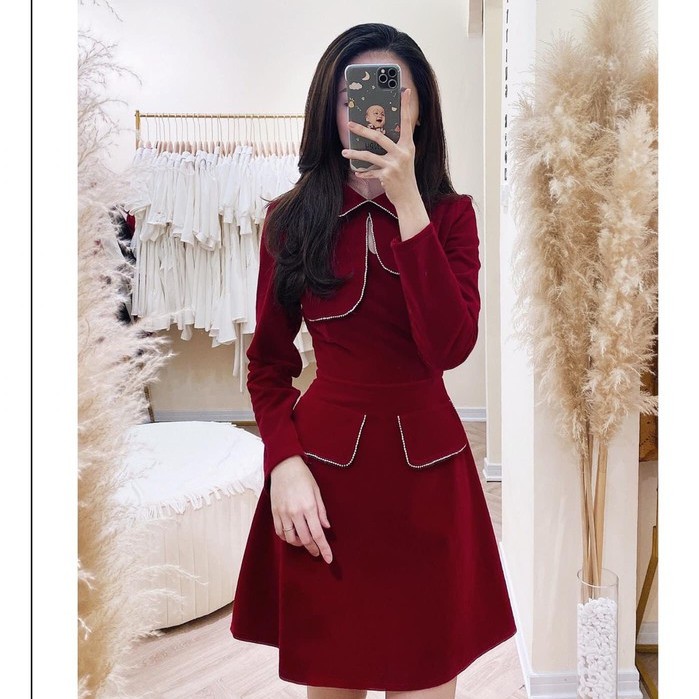 Đầm dự tiệc, đầm dạo phố cổ sen tròn phối túi tay dài siêu xinh - Hali Dress | BigBuy360 - bigbuy360.vn