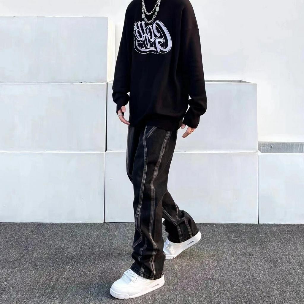 Quần Jean Nam Nữ Stun Clothing Đen Sọc Trắng Ống Đứng Cực Chất Thu Đông 2023