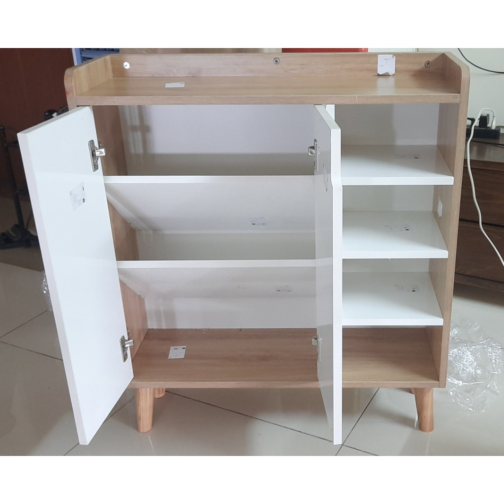 Kệ giày [Ảnh thật-Video], tủ giày dép gỗ MDF 2 cánh 4 ngăn cao cấp 82x30x87cm - ND0141