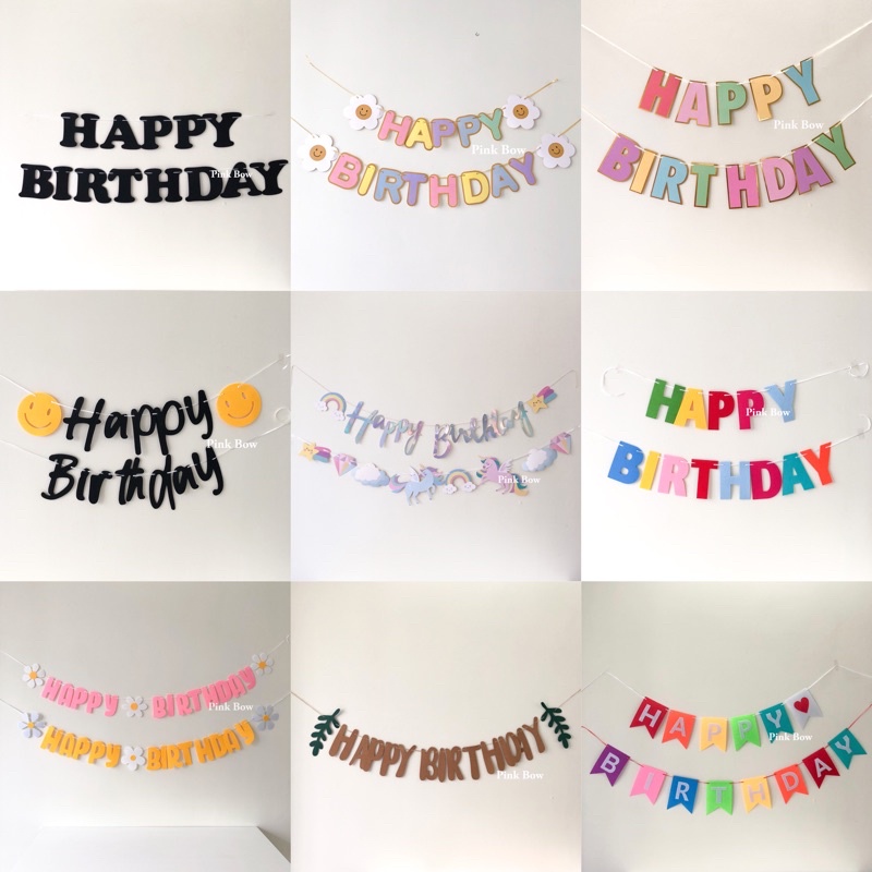 Dây treo/Băng rôn GIẤY sinh nhật chữ Happy Birthday/ILOVEYOU đủ màu sắc pastel và kiểu dáng Hàn Quốc