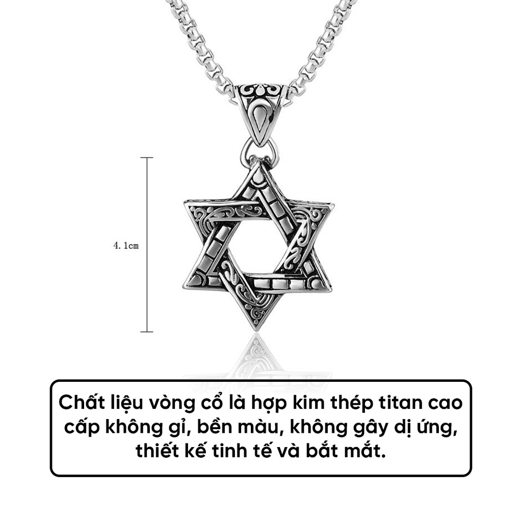 Vòng Cổ Dây Chuyền Nam Ngôi Sao David 6 Cánh Thép Không Gỉ N05
