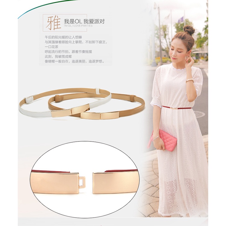 Dây lưng thời trang nữ, dây nịt nữ, da thật bản nhỏ, khóa móc kim loại, độ dài có thể tùy chỉnh W32