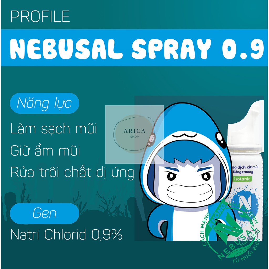 Dung dịch xịt mũi đẳng trương Nebusal spray 0.9% chai 50ml vệ sinh mũi hàng ngày giảm sưng viêm dịch nhày