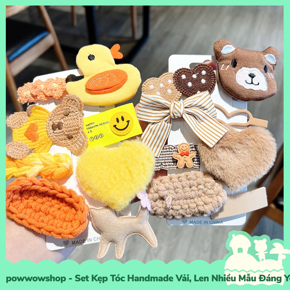[Sẵn VN - Hỏa Tốc] Set Kẹp Tóc Handmade Vải, Len Nhiều Mẫu Đáng Yêu Hoạt Hình Island Cute Lovely