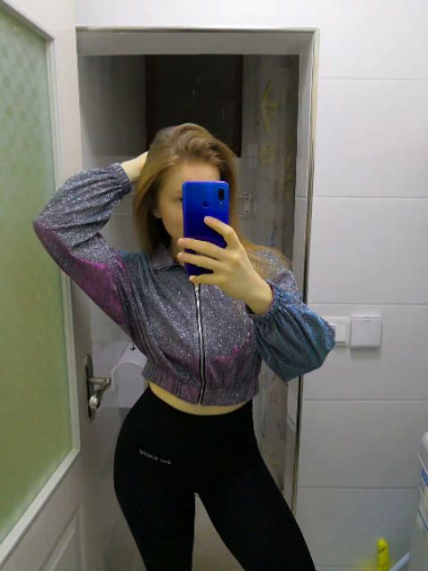 (Sale off) ✨Áo khoác bomber croptop phản quang lấp lánh bling bling sành điệu (Ms A7) | BigBuy360 - bigbuy360.vn