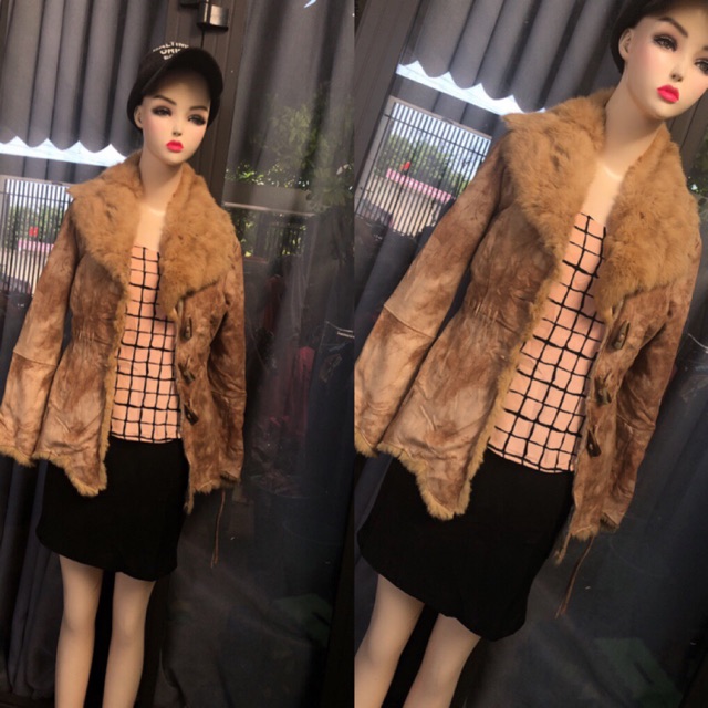Áo da lộn phối lông thật combo