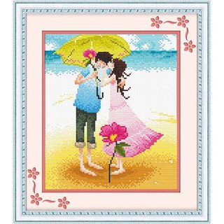 Tranh Thêu Chữ Thập Tình Yêu Trên Bãi Biển 35452 (khách tự thêu) kt:34x28cm