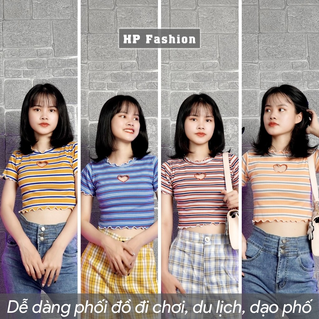 Áo croptop khoét tim ❤️ Áo thun nữ ngắn tay chất thun gân co giãn - CT01