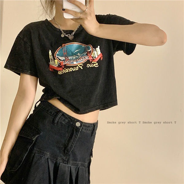 Áo Thun Ngắn Tay In Họa Tiết Phong Cách Retro Mỹ