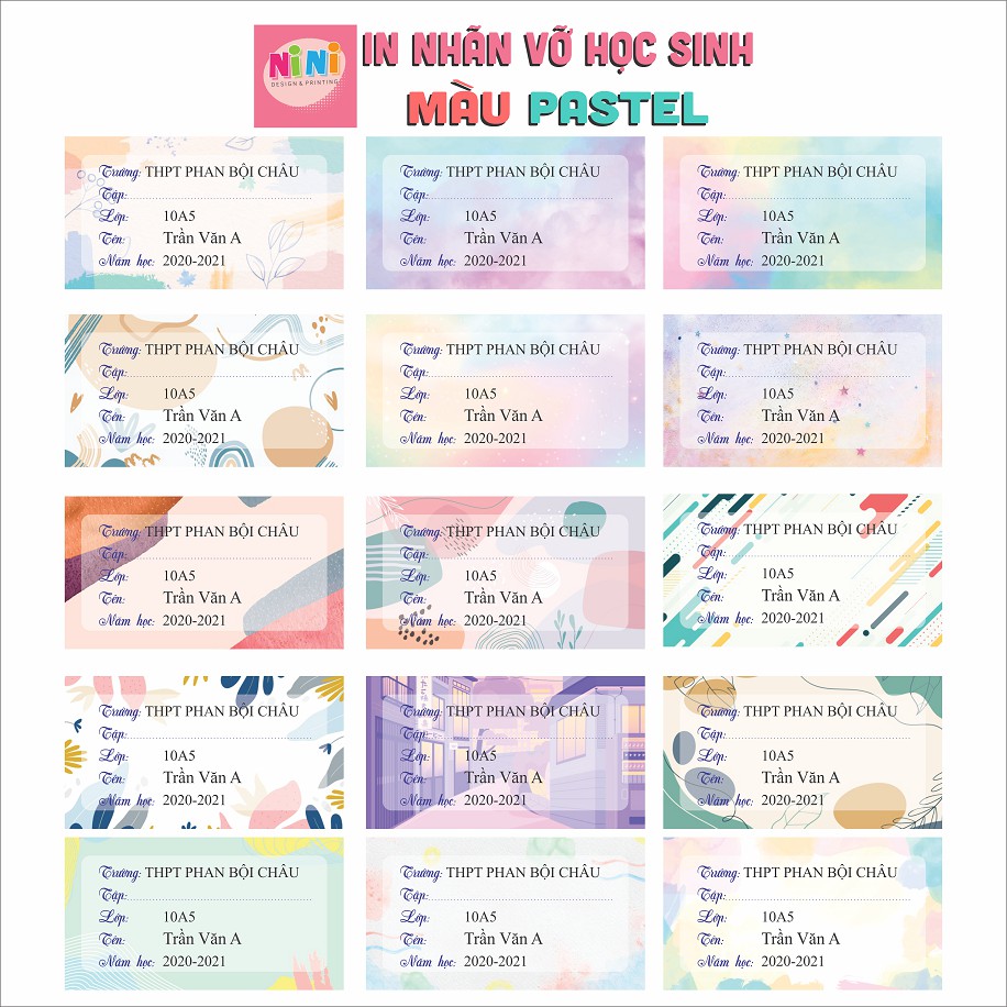 [1 set 40 nhãn] In nhãn vở theo yêu cầu nền pastel (Chọn mẫu)