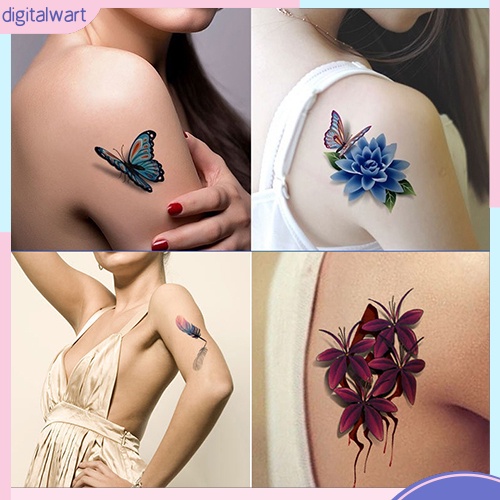 Set 2 hình xăm dán họa tiết hoa/bướm 3D dùng trang trí thủ công