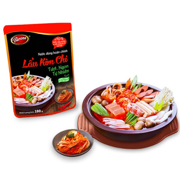 Nước Dùng Lẩu Kim Chi Barona 180g và 1 chai Nước Mắm Phú Quốc Cao Cấp Vị Xưa 40 độ đạm 50ml