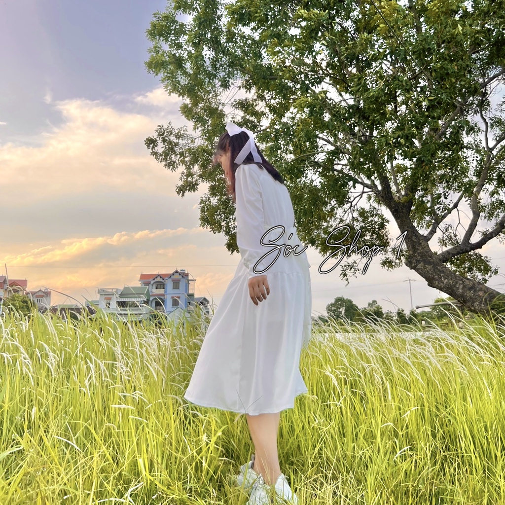 Váy Tiểu Thư Trễ Vai Bánh Bèo - Đầm Bánh Bèo Màu Trắng SÓC SHOP 1