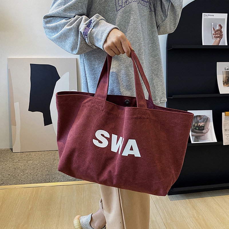 Túi xách IELGY bằng vải canvas cỡ lớn in chữ phong cách thời trang Hàn Quốc