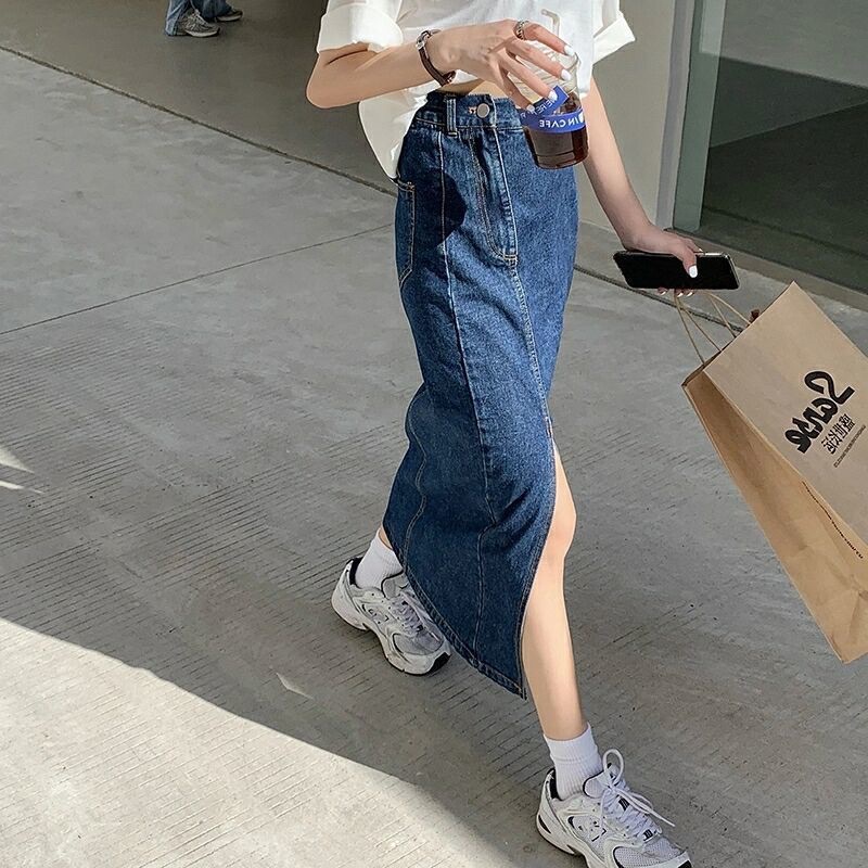 Chân Váy Jean nữ AIORI Dài Dáng Chữ A Xẻ Tà Thời Trang Hàn Quốc_Mã V02