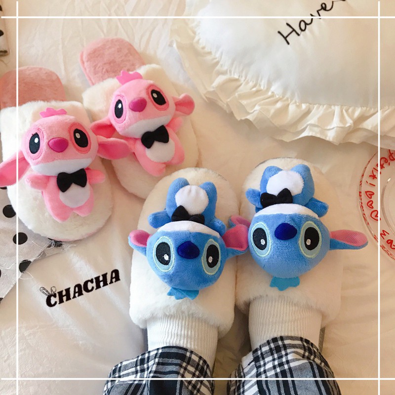 Dép đi trong nhà Chacha Sweet Dép bông hình Stitch và Angel đi trong nhà siêu cute size 38-39 (vừa chân size 36-37)