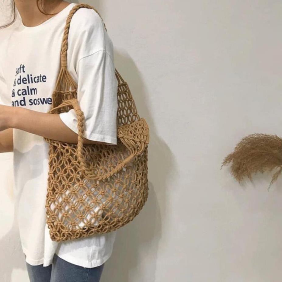 Túi lưới cá đi biển Macrame size L -  Kích thước: 38*40cm * Chiều cao tay cầm: 23cm