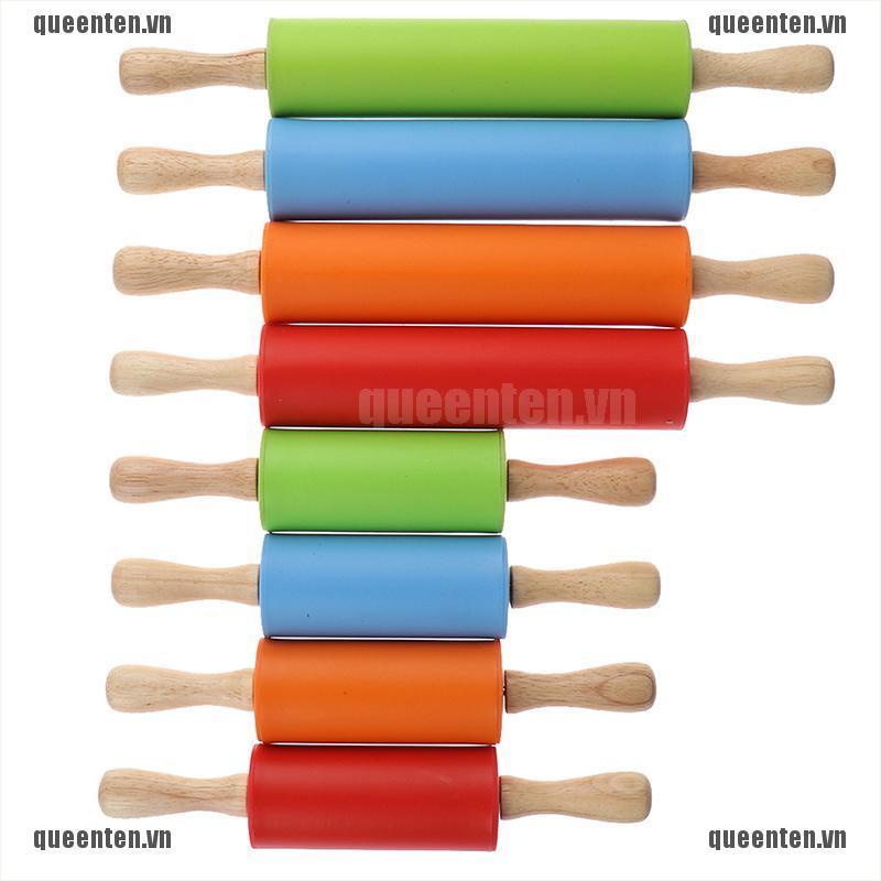 Non-Stick Wooden Handle Silicone Rolling Pins Pastry Flour Roller Kitchen Tool QUVN