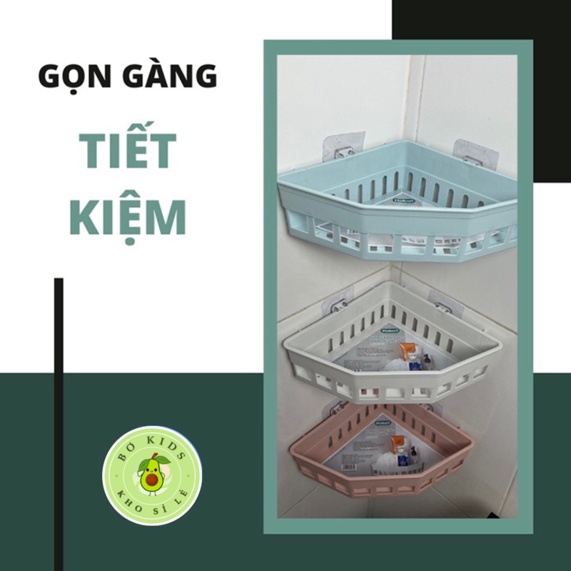 Khay tam giác dán tường Hokori Việt Nhật (5610) đựng vật dụng nhà tắm nhà bếp, Kệ đựng đồ đa năng nhựa PP cao cấp